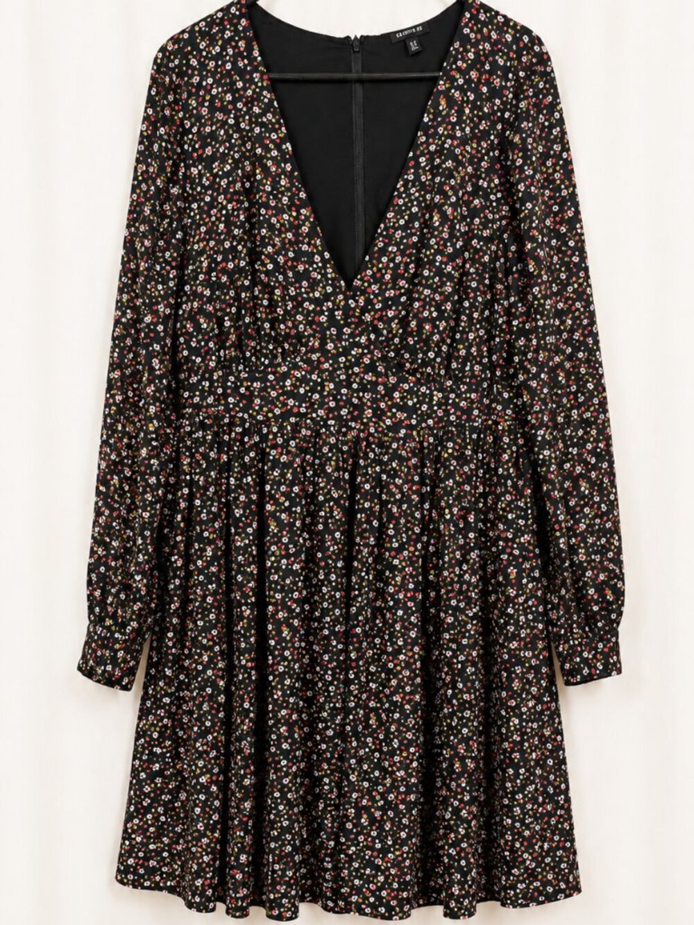 Torrid Size 18 Black Floral Long Sleeve Mini Dress V Neck